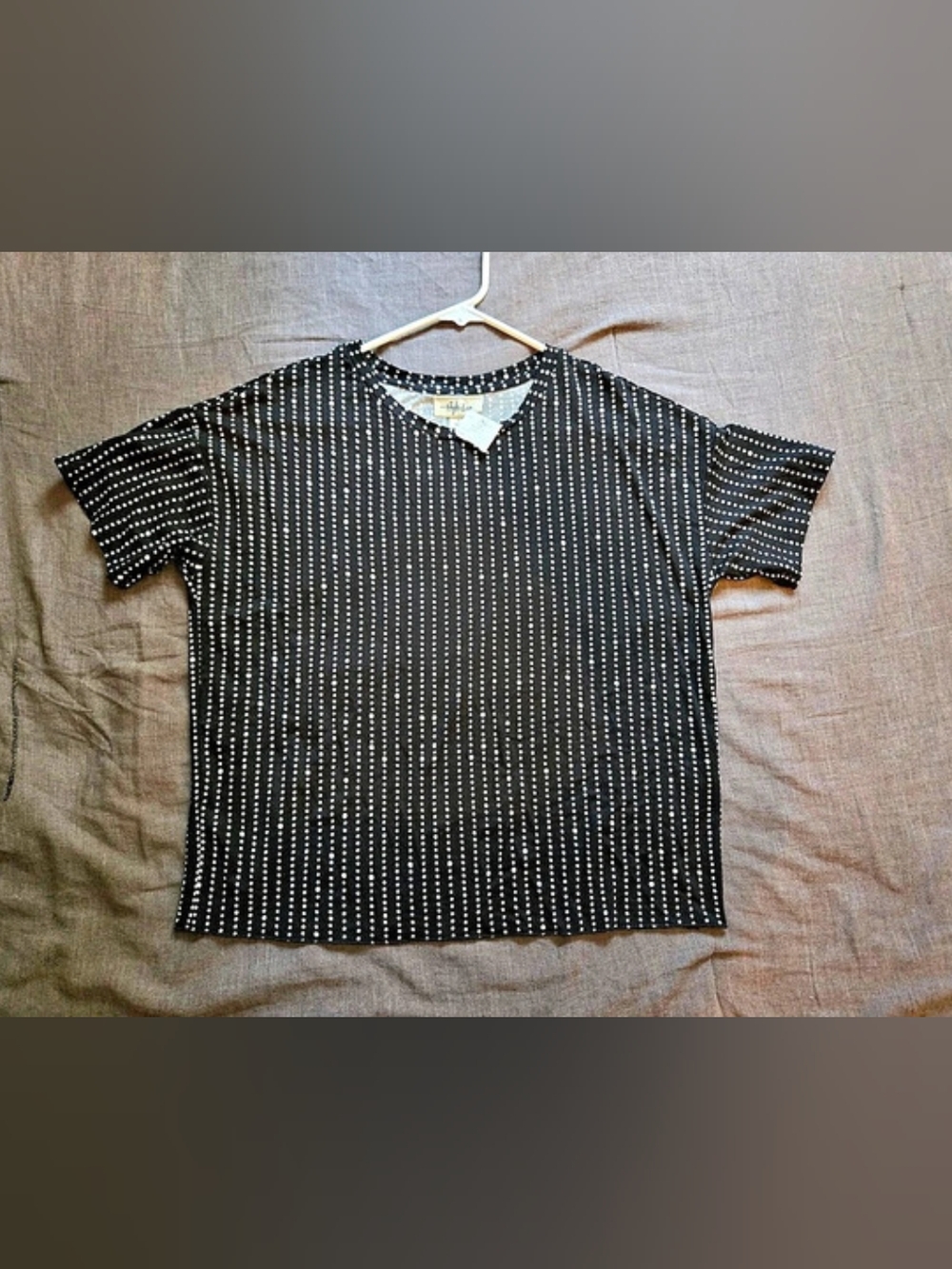 Style & Co Black White Dotted Stripe Short Sleeve Top Size L
